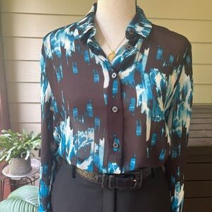 Derek Lam for Design Nation Button Front Sheer Blouse Blue & Black Small
